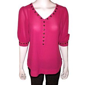 41 Hawthorne Blouse Size M Medium Womens Embellished Tee Hot Pink Studded